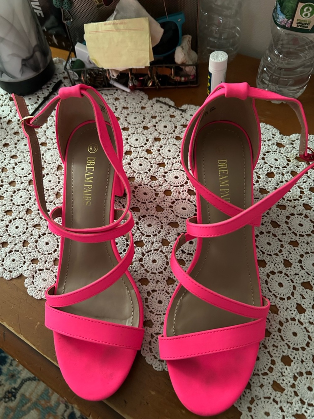 Dream Pairs Neon Pink Strappy High Heel Sandals with 3 inch heel.
